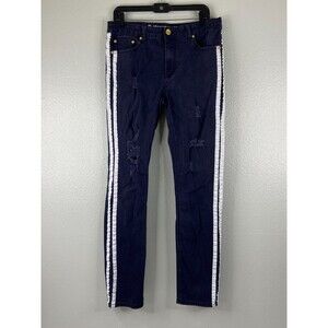 Argonaut Men 36/34 Navy Blue White Stripe Jeans Distressed Urban Wear